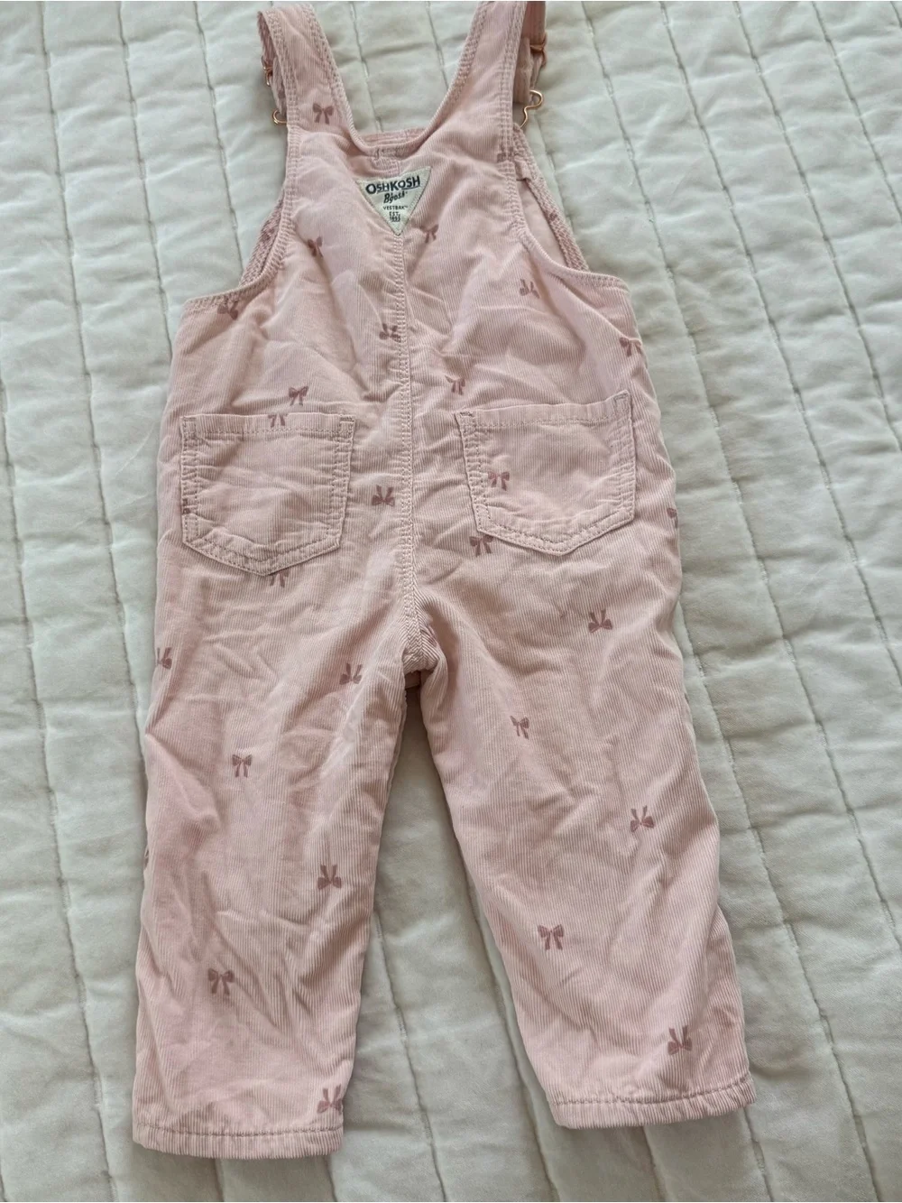 OSHKOSH Baby Girl Bow Print Corduroy Overalls Pink size 12M